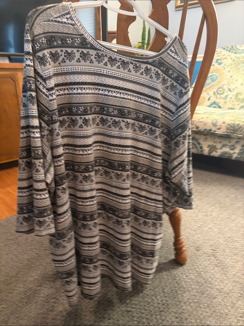 Woman Within Black and White Striped Floral-Print Tunic - Picture 2 of 4